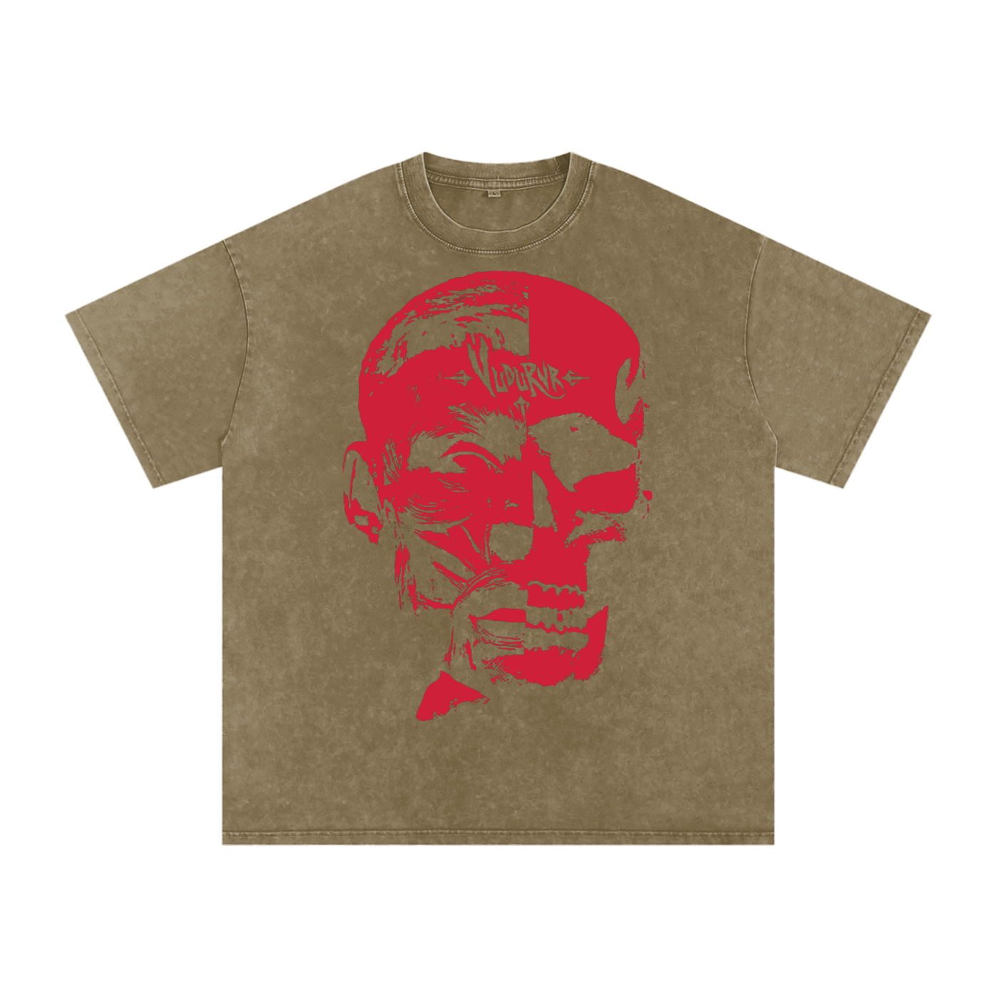 GLITCH SKULL - Snow Washed Oversized Cotton T-Shirt