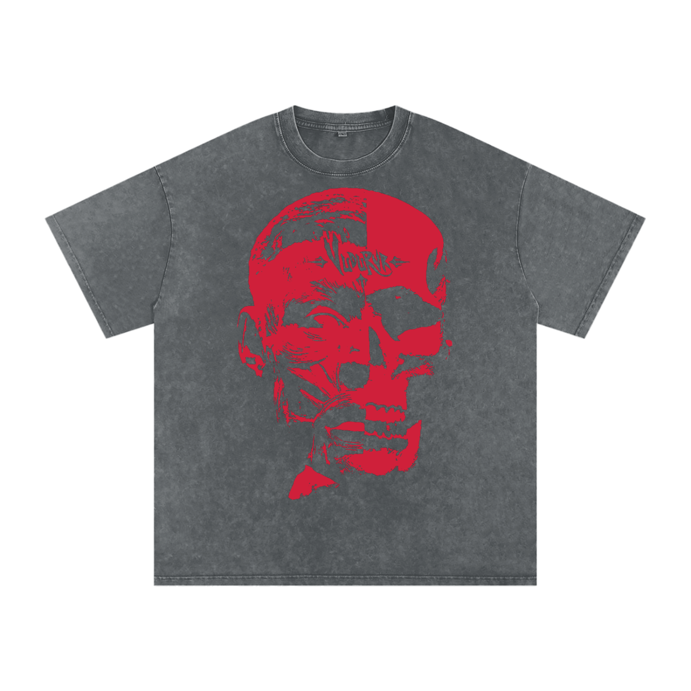 GLITCH SKULL - Snow Washed Oversized Cotton T-Shirt
