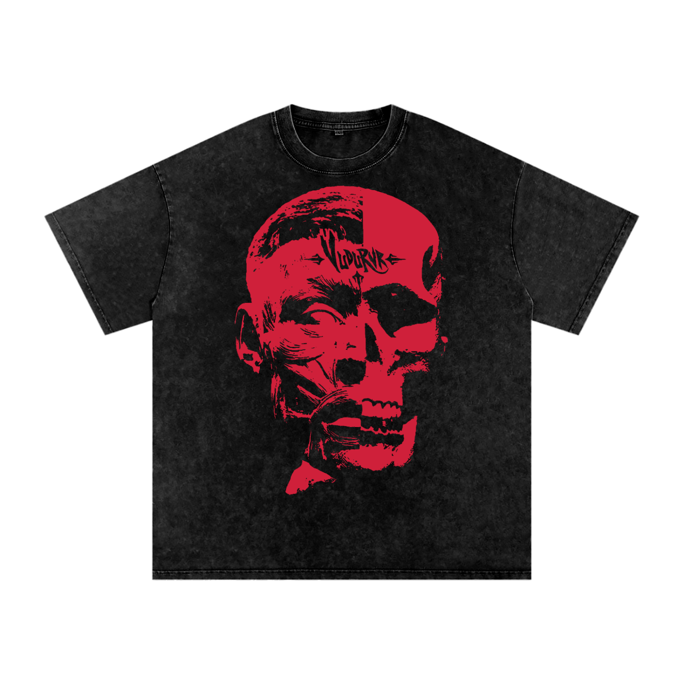 GLITCH SKULL - Snow Washed Oversized Cotton T-Shirt